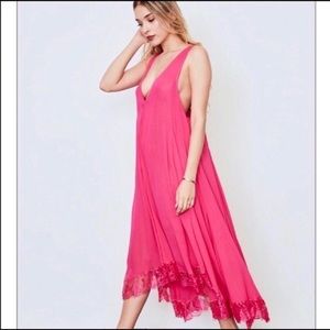 Pink Deep Plunging Loose Maxi Dress NWT